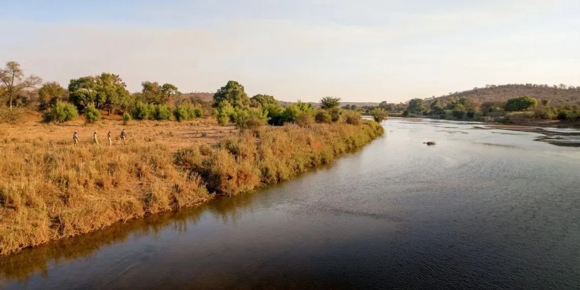 mensen wandelen bij de rivier in de natuur